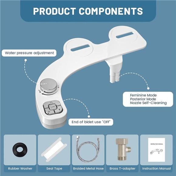 Bidet Attachment for Toilet, Dual Nozzle (Frontal and Rear Wash) Non-Electric - Picture 2 of 6